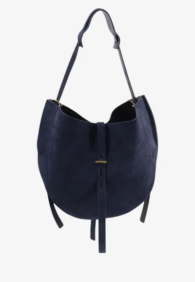 Minobossi Large Liz Suede Shoulder Bag In Navy