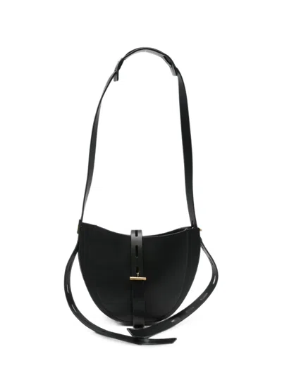 Minobossi Lilly Curved Leather Shoulder Bag In Black