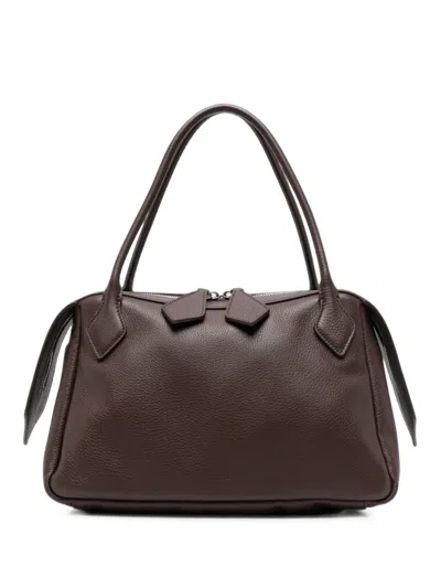 Minobossi Medium Grained Leather Tote Bag In Brown