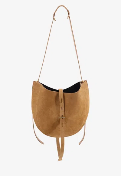 Minobossi Medium Lizzie Suede Crossbody Bag In Caramel