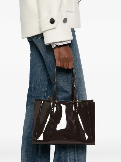 Minobossi Paula Patent-finish Tote Bag In Brown