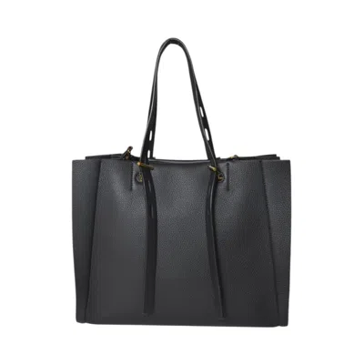 Minobossi Structured Black Leather Tote With Gold-tone Accents
