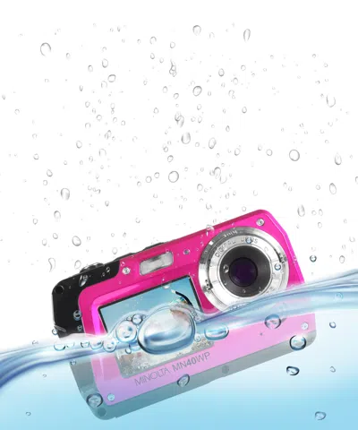 Minolta Mn40wp 48 Mp / 2.7k Quad Hd Waterproof Camera W/dual Lcd (blue) In Pink