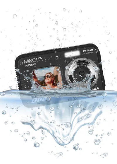 Minolta Mn50wp Duo 48 Mp Af / 5k Ultra Hd Waterproof Camera W/ Dual Lcd (red) In Black