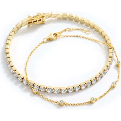 Mint & Lily Bezel Set Bracelet And Tennis Bracelet Bundle In Gold