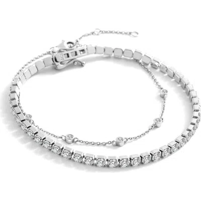 Mint & Lily Bezel Set Bracelet And Tennis Bracelet Bundle In Silver