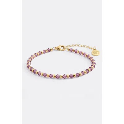Mint & Lily Birthstone And Gold Bead Bracelet In February Amethyst