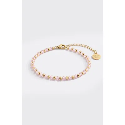 Mint & Lily Birthstone And Gold Bead Bracelet In October Pink Tourmaline