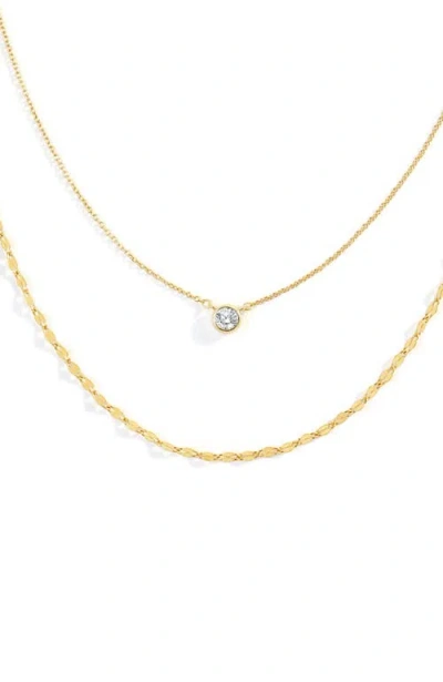 Mint & Lily Classic Bezel Necklace And Petal Chain Set In Gold