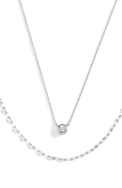 Mint & Lily Classic Bezel Necklace And Petal Chain Set In White