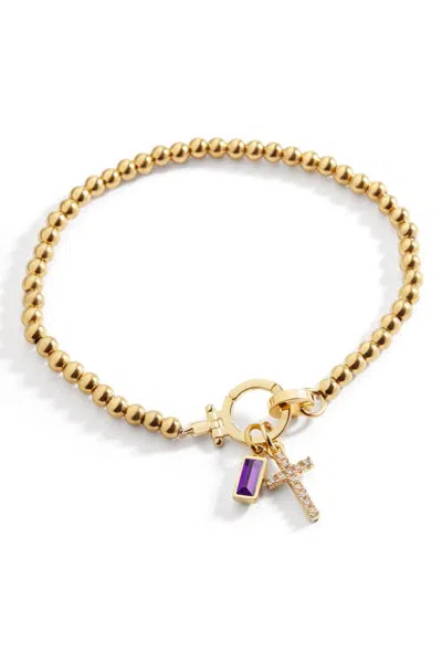 Mint & Lily Cross Charm Birthstone Bracelet In February Amethyst