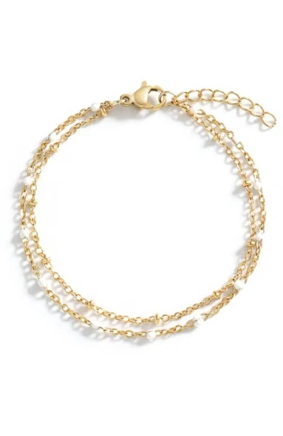 Mint & Lily Dainty Double Chain Beaded Bracelet In Gold