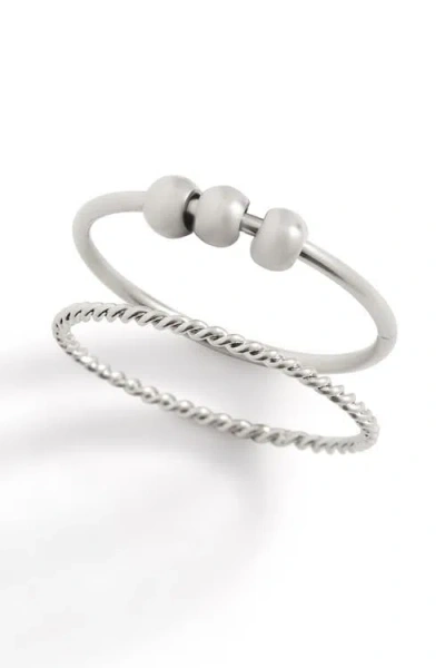 Mint & Lily Dainty Stackable Beaded Fidget Set Ring In Silver