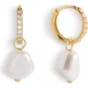 Mint & Lily Freshwater Pearl Drop Pave Huggie Earrings