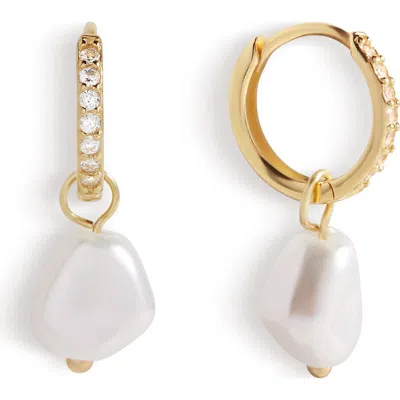 Mint & Lily Freshwater Pearl Drop Pave Huggie Earrings
