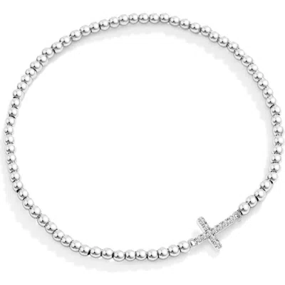 Mint & Lily Gold Beaded Cross Stretch Bracelet In Silver