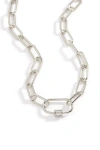Mint & Lily Link Chain Necklace With Pave Carabiner Clasp In Silver