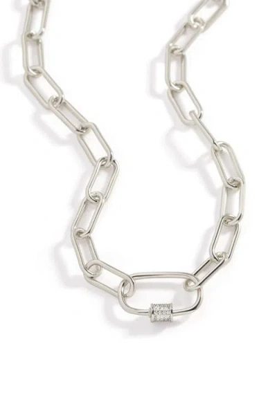 Mint & Lily Link Chain Necklace With Pave Carabiner Clasp In Silver