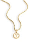 Mint & Lily Mother Of Pearl Disc Letter With Rope Chain Necklace In Yellow