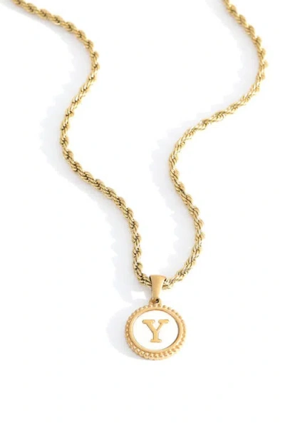 Mint & Lily Mother Of Pearl Disc Letter With Rope Chain Necklace In Yellow