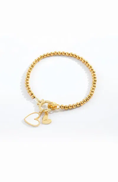 Mint & Lily Mother Of Pearl Heart & Initial Charm Beaded Bracelet In Letter F
