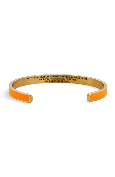 Mint & Lily My Badass Girl Gang Enamel Bangle In Mandarin Orange