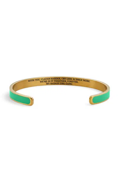 Mint & Lily My Badass Girl Gang Enamel Bangle In Neptune Green