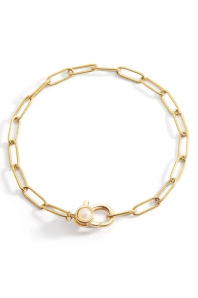 Mint & Lily Paperclip Bracelet With Pearl Accent In Gold
