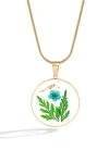 Mint & Lily Pressed Birth Flower Necklace In Metallic