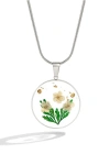 Mint & Lily Pressed Birth Flower Necklace In Metallic