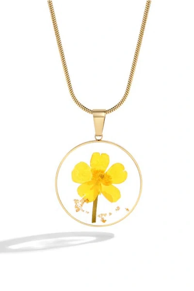 Mint & Lily Pressed Birth Flower Necklace In Yellow