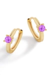 Mint & Lily Single Stone Birthstone Huggie Hoop Earrings In Purple