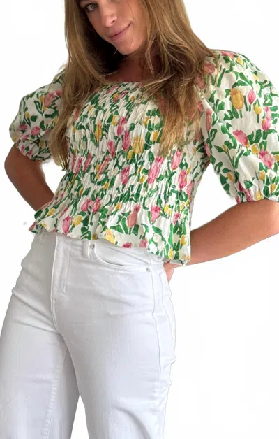 Mint Botanical Crop Shirt In Multi In Green