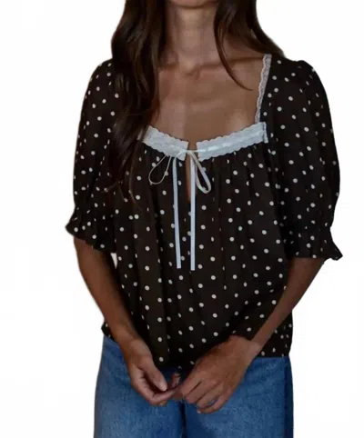 Mint Danielle Polka Dot Top In Brown In Black
