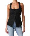 Mint Deja Linen Vest In Black In Black