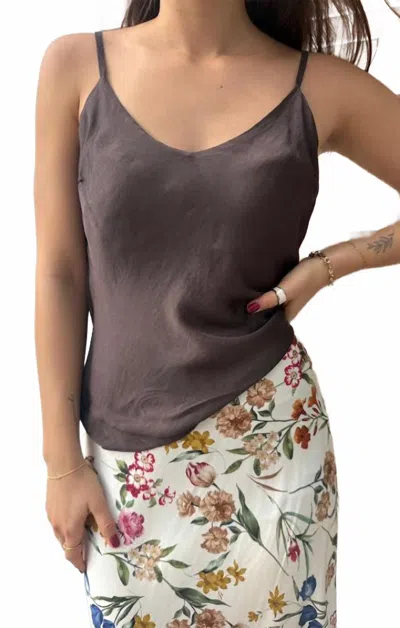 Mint Exclusives Adjustable Strap Silky Tank In Chocolate Brown