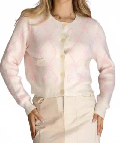 Mint Exclusives Aurora Bow Knit Cardigan In Cream Pink In Multi