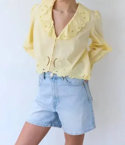 Mint Exclusives Belle Embroidery Ruffle Blouse In Butter Yellow