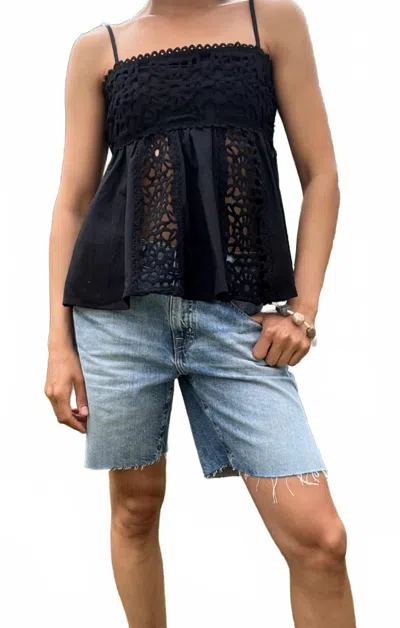 Mint Exclusives Boho Babydoll Crochet Tank In Black