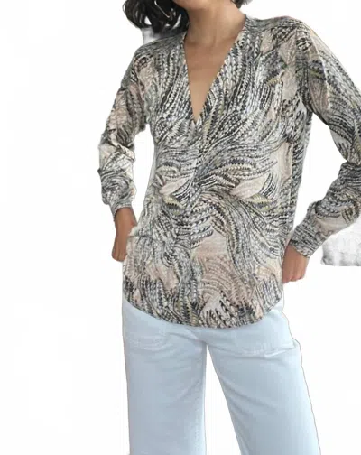 Mint Exclusives Chiffon Sleeved V Neck Blouse In Neutrals In Multi