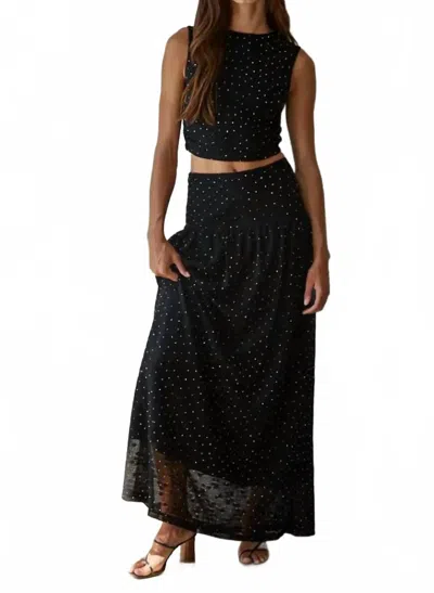 Mint Exclusives Emily Beaded Midi Skirt In Black In Blue