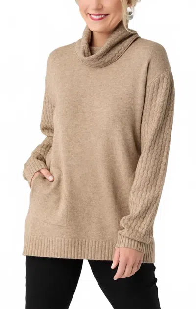 Mint Exclusives Heavenly Luxe Cowl Neck Cable Sweater In Beige Heather In Multi