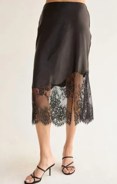 Mint Exclusives Ivy Satin Lace Insert Midi Skirt In Black