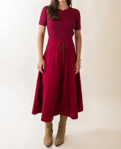 Mint Exclusives Lace Up Midi Dress In Oxblood Red In Burgundy
