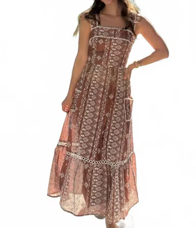 Mint Exclusives Lynette Bohemian Embroidered Maxi Dress In Brown In Multi