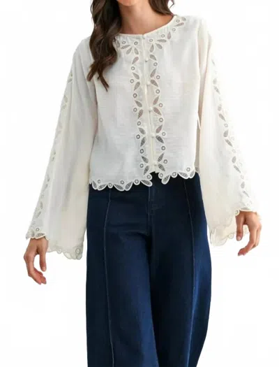 Mint Exclusives Melanie Scallop Embroidered Lace Blouse In Ivory In White