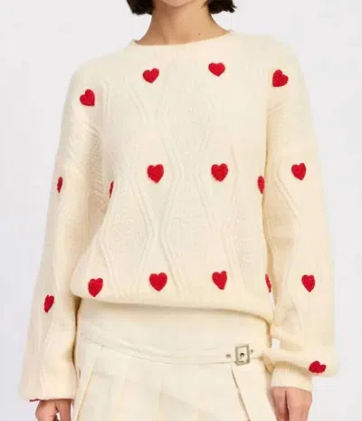 Mint Exclusives Mi Amour Embroidered Crew Sweater In Ivory In White