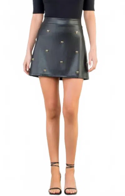 Mint Exclusives Millie Bow Charm Vegan Leather Skirt In Black In Grey