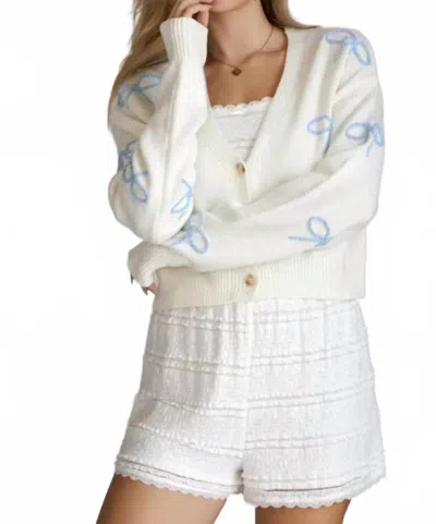 Mint Exclusives Ribbon Cropped Cardigan In Ivory/blue In Multi