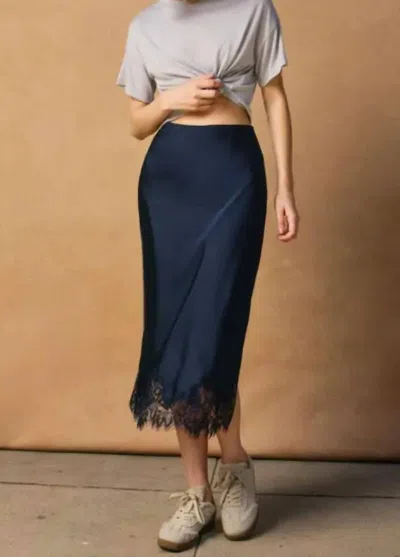 Mint Exclusives Rose Dawn Slip Skirt In Dark Navy In Blue